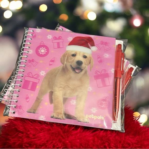 COPY - Holiday Labrador Puppy Pink Petpals Notebook & Pen Set - Picture 1 of 5
